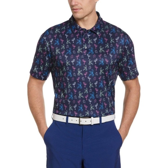 Jack Nicklaus Flamingo Printed Short Sleeve Polo Shirt - Picture 1 of 9